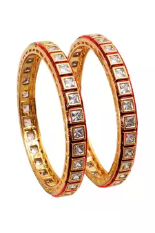 Designer Red Meenakari Square Kundan Stone Wedding Bridak Bangles Set