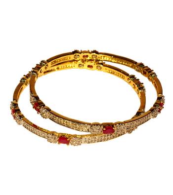 Gold Plated Bezel Setting Bangles With Pinkish Red Ruby Stones 1