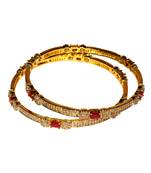 Gold Plated Bezel Setting Bangles With Pinkish Red Ruby Stones