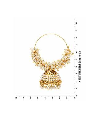 Designer Pearl Stone Gold Plated Bunched Pearl Bali Hoop Gold Plated Jhumka Earrings 2