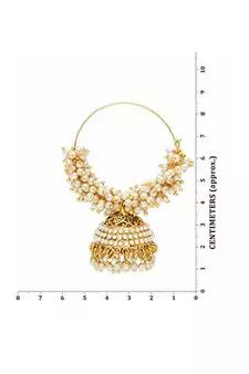 Designer Pearl Stone Gold Plated Bunched Pearl Bali Hoop Gold Plated Jhumka Earrings