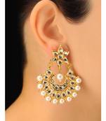 Designer Kudan Stone Floral Pearl Stone Meenakari Chandbali Chandelier Dangler Earrings