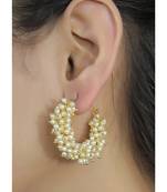 Designer Pearl Stone Gold Plated Bunched Pearl Bali Hoop Earrings
