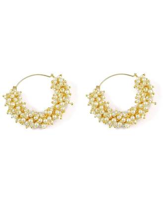 Designer Pearl Stone Gold Plated Bunched Pearl Bali Hoop Earrings 2
