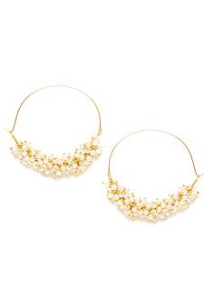Designer Pearl Stone Gold Plated Bunched Pearl Bali Hoop Earrings