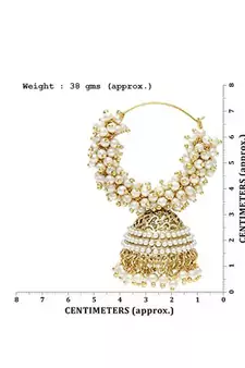 Designer Pearl Stone Gold Plated Bunched Pearl Bali Hoop Gold Plated Jhumka Earrings