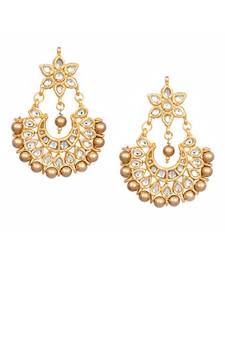 Designer Kudan Stone Floral Pearl Stone Meenakari Chandbali Chandelier Dangler Earrings