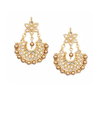 Designer Kudan Stone Floral Pearl Stone Meenakari Chandbali Chandelier Dangler Earrings 1