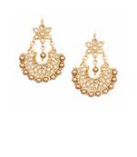 Designer Kudan Stone Floral Pearl Stone Meenakari Chandbali Chandelier Dangler Earrings