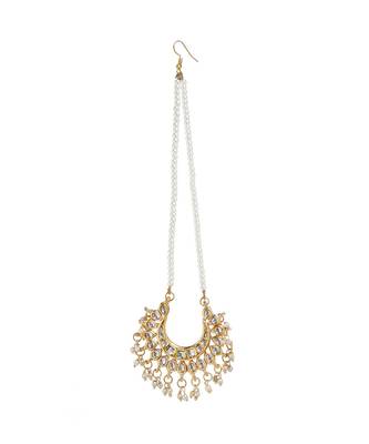 Designer Kudan Stone Maangtikka Floral Pearl Stone Meenakari Chandbali Chandelier Maang Tikka 1