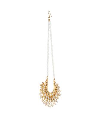 Designer Kudan Stone Maangtikka Floral Pearl Stone Meenakari Chandbali Chandelier Maang Tikka 2