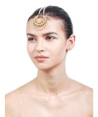Designer Kudan Stone Maangtikka Floral Pearl Stone Meenakari Chandbali Chandelier Maang Tikka 3