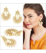 Designer Kudan Stone Floral Pearl Stone Meenakari Chandbali Chandelier Dangler Earrings