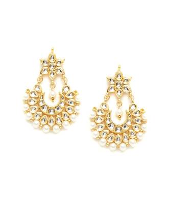 Designer Kudan Stone Floral Pearl Stone Meenakari Chandbali Chandelier Dangler Earrings 2