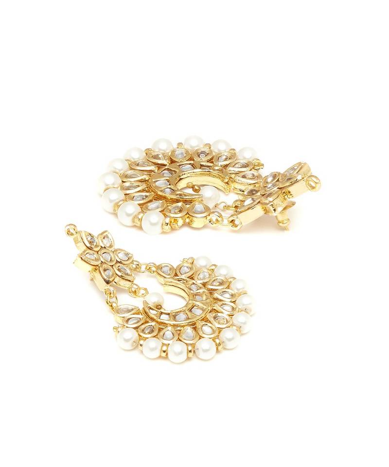 Designer Kudan Stone Floral Pearl Stone Meenakari Chandbali Chandelier Dangler Earrings