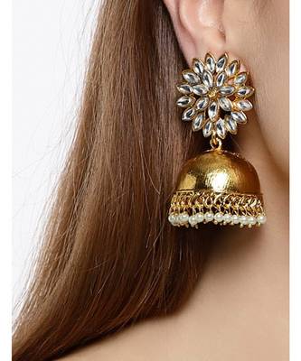 Designer Multicolour Golden Gold Plated Jhumka Dangler Floral Stud Earrings 3