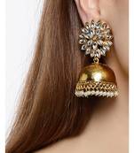 Designer Multicolour Golden Gold Plated Jhumka Dangler Floral Stud Earrings