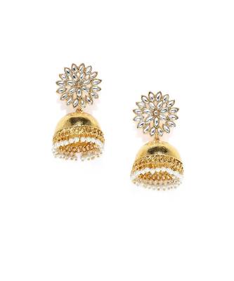 Designer Multicolour Golden Gold Plated Jhumka Dangler Floral Stud Earrings 2