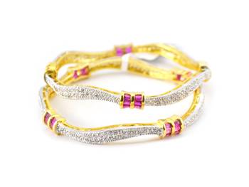 Alluring Curvy Bangles With Coloured Baguette Stones 1
