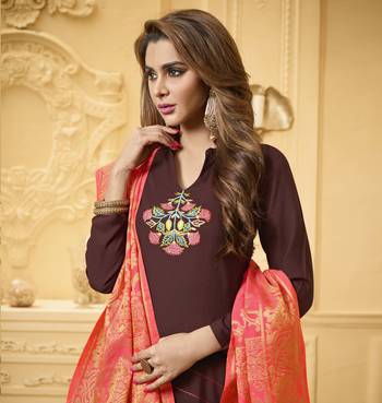 Brown embroidered cotton salwar with dupatta 2