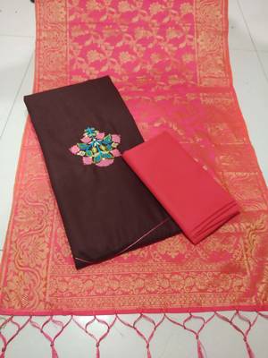 Brown embroidered cotton salwar with dupatta 3