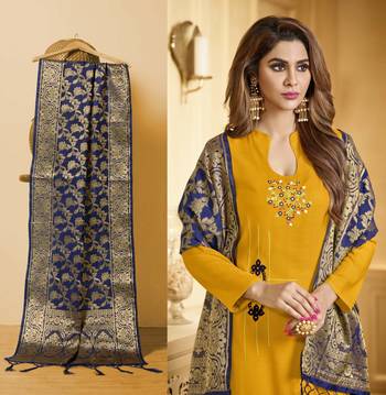 Mustard embroidered cotton salwar with dupatta 2