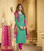 Green embroidered cotton salwar with dupatta