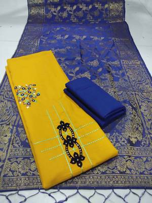 Mustard embroidered cotton salwar with dupatta 3