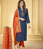Blue embroidered cotton salwar with dupatta
