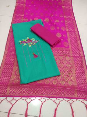 Green embroidered cotton salwar with dupatta 3
