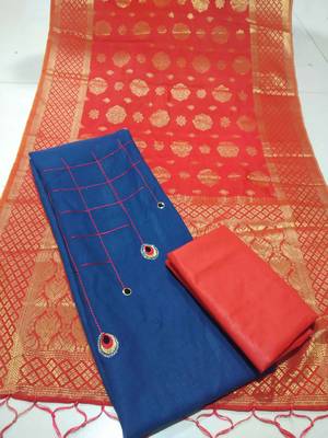 Blue embroidered cotton salwar with dupatta 3