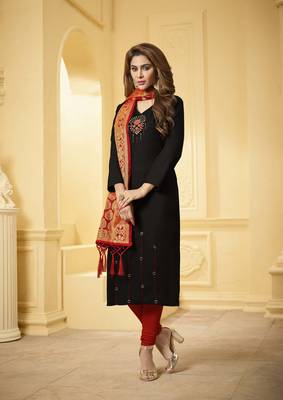 Black embroidered cotton salwar with dupatta 1