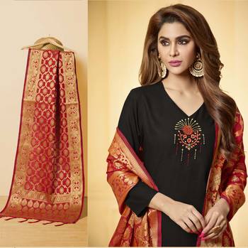 Black embroidered cotton salwar with dupatta 2