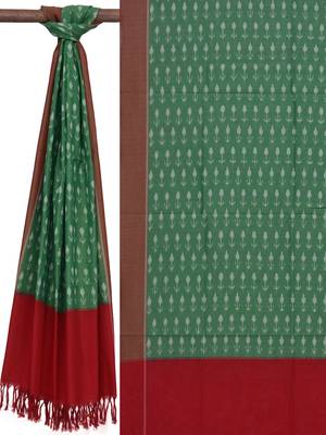 Green Pochampally Ikat Cotton Handloom Dupatta with Arrows Buta 1