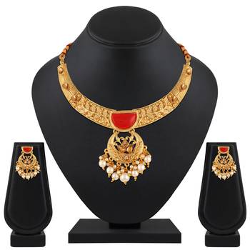 Attractive Leaf Design Gold Plated Lct Stone Choker Necklace Set For Women 1