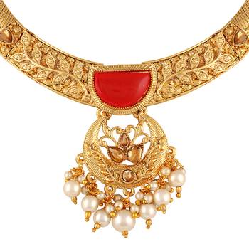 Attractive Leaf Design Gold Plated Lct Stone Choker Necklace Set For Women 3