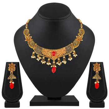 Exclusive Royal Flower & Leaf Shape Gold Plated Lct Stone Necklace Set For Women 1