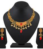 Exclusive Royal Flower & Leaf Shape Gold Plated Lct Stone Necklace Set For Women