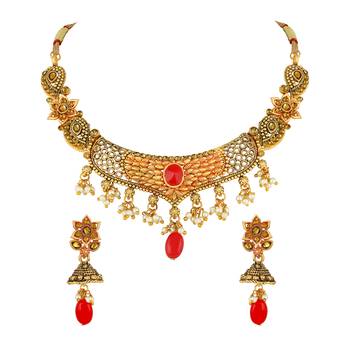 Exclusive Royal Flower & Leaf Shape Gold Plated Lct Stone Necklace Set For Women 2
