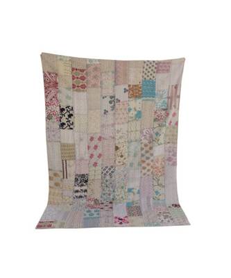 Patola Patch Printed Floral Kantha Quilt  Handmade Print Bedspread Cotton Blanket Queen Size 1