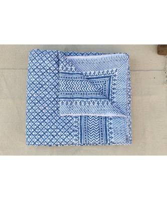 Indian Handmade Paradise Beige Kantha Quilt Print Bedspread Cotton Blanket Queen Size 1
