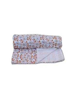 Indian Handmade Handblock Bali Flower Design Kantha Quilt Print Bedspread Cotton Blanket Queen Size 1
