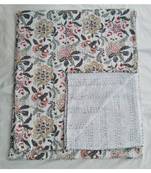Indian Handmade Ismol Flower Desing Kantha Quilt Print Bedspread Cotton Blanket Queen Size