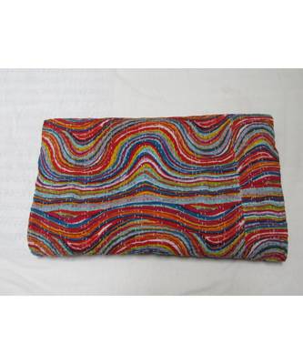 Indian Handmade Lahriya Design Kantha Quilt Print Bedspread Cotton Blanket Queen Size 1