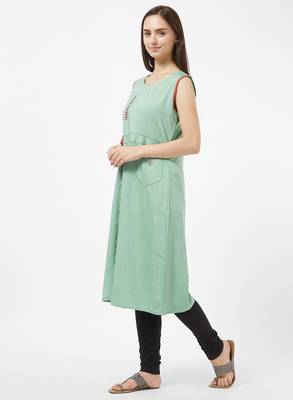 Green printed rayon kurti 4