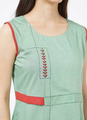 Green printed rayon kurti 5