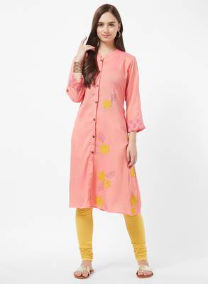Pink embroidered rayon kurti 1