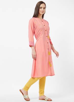 Pink embroidered rayon kurti 3
