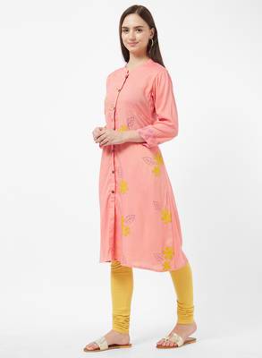 Pink embroidered rayon kurti 4