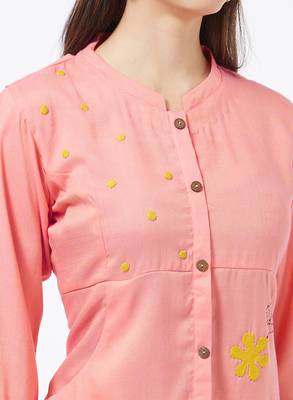 Pink embroidered rayon kurti 5